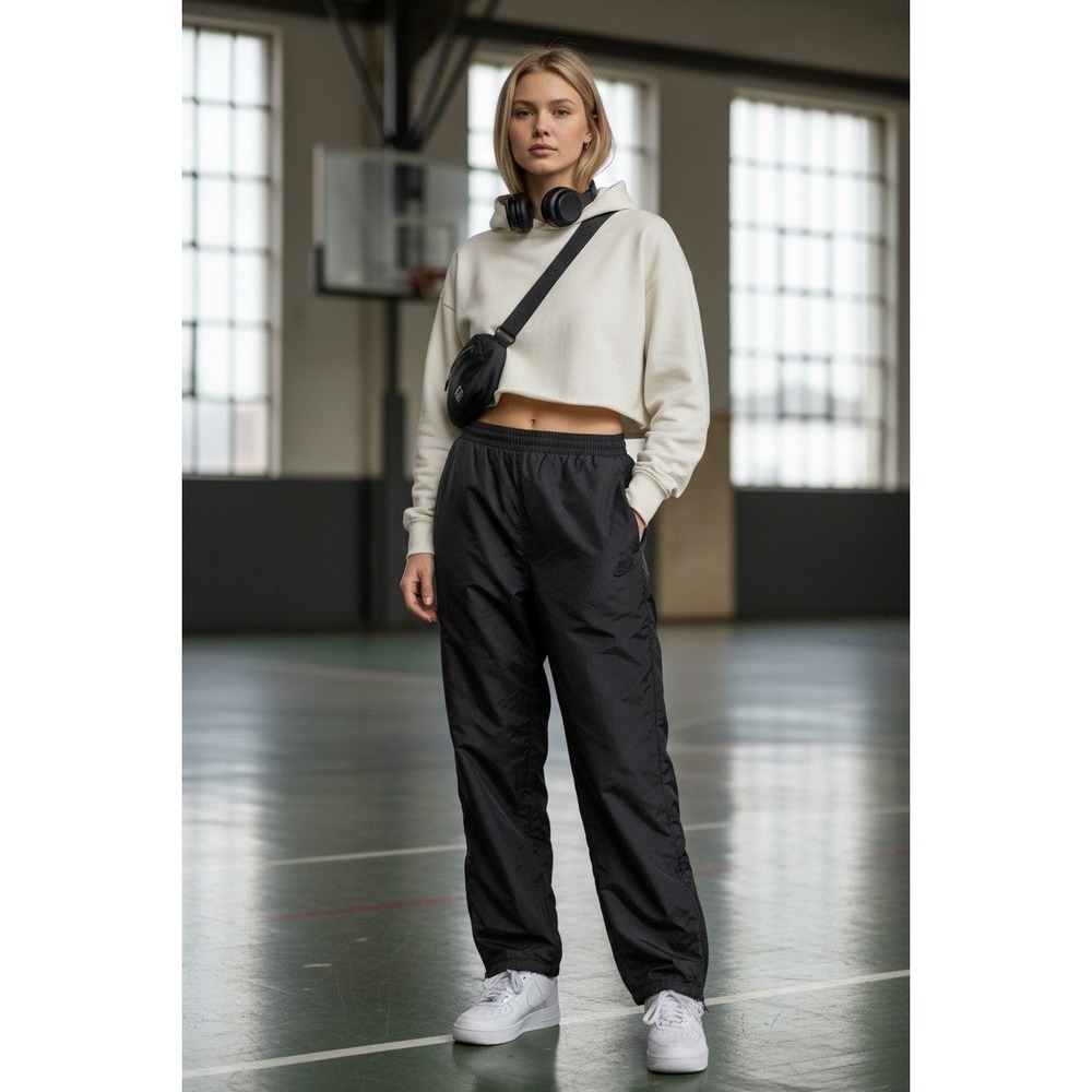 Nike Track Pants XL Black Nylon Windbreaker Athletic Joggers Y2K Streetwear‎